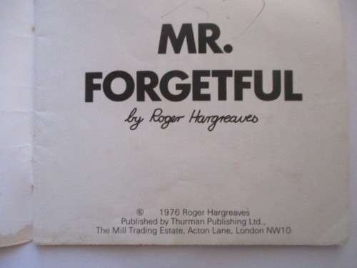 MR. MEN BOOKS  - MR. FORGETFUL - 1976 - FIRST PRINTING OF THESE BOOKS