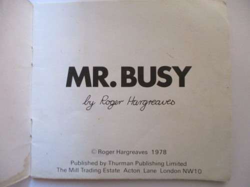 MR. MEN BOOKS  - MR. BUSY - 1978 - FIRST PRINTING OF THESE BOOKS