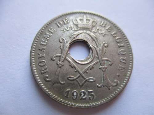 BELGIUM - 10 CENTIMES  - 1925 - HOLE OFF CENTRE - ERROR COIN!!!