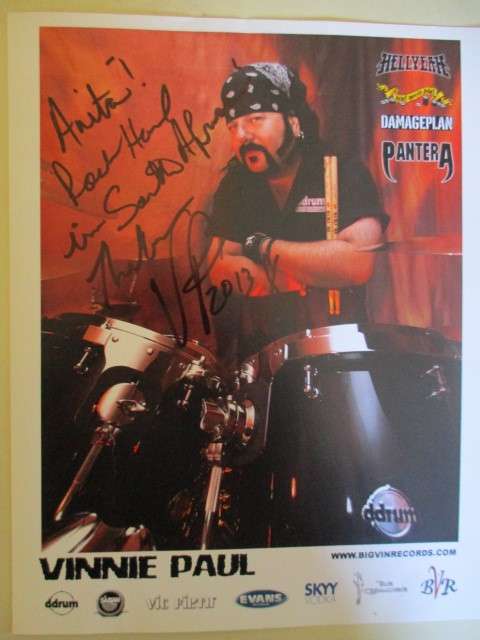 AUTOGRAPHED / SIGNED - VINNIE PAUL - DRUMMER OF PANTERA !!!! A4