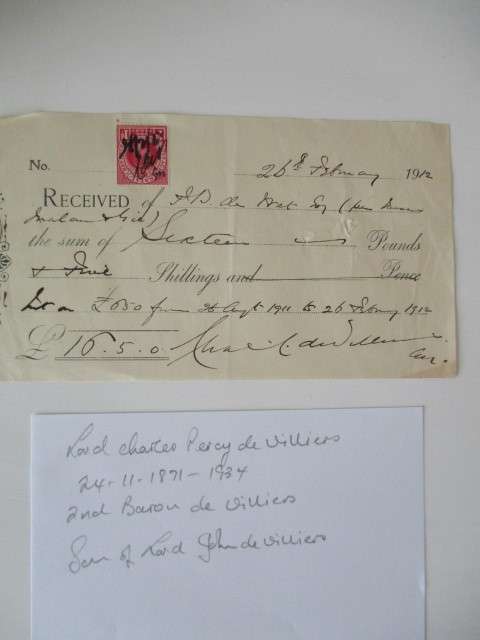 SIGNED CHEQUE BY LORD CHARLES PERCY DE VILLIERS 1871-1934