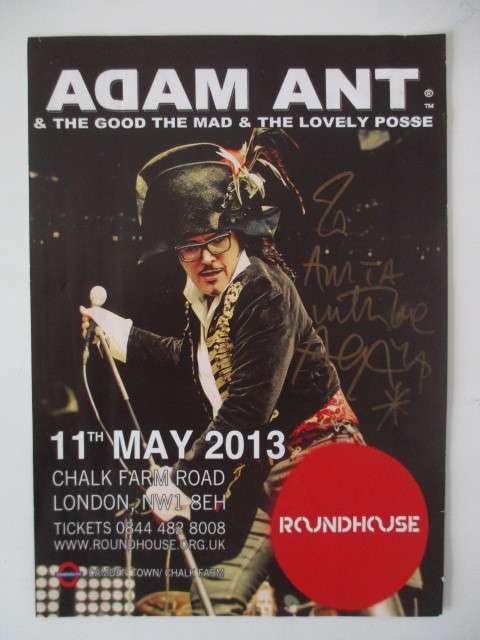 AUTOGRAPHED / SIGNED - ""ADAM ANT""  FAMOUS SINGER  14 1/2 CM X 21 CM A REAL LEGEND!!!!!!!
