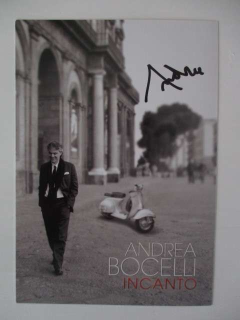 AUTOGRAPHED SIGNED - ANDREA BOCELLI  LARGER THAN POSTCARD