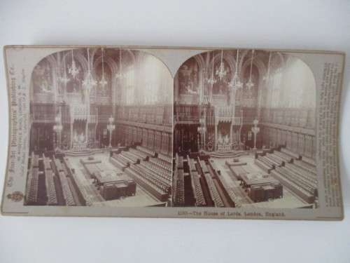 VICTORIAN  STEREOSCOPE CARD  - THE HOUSE OF LORDS LONDON ENGLAND