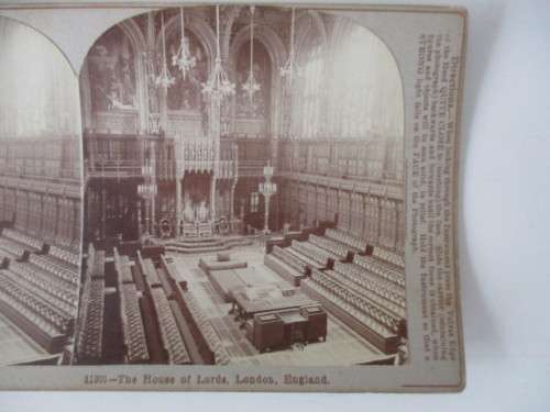 VICTORIAN  STEREOSCOPE CARD  - THE HOUSE OF LORDS LONDON ENGLAND