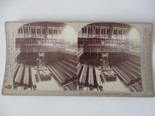 VICTORIAN STEREOSCOPE CARD -  THE HOUSE OF COMMONS  LONDON ENGLAND