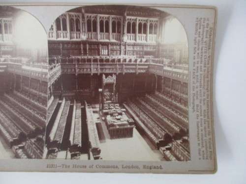 VICTORIAN STEREOSCOPE CARD -  THE HOUSE OF COMMONS  LONDON ENGLAND