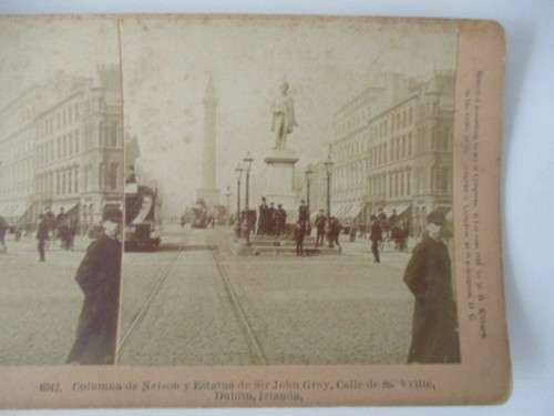 VICTORIAN - STEREOSCOPE CARD - COLUMNA DE NELSON SIR JHON GRAY 1891