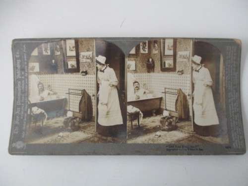 VICTORIAN STEREOSCOPE CARD  - DID YOU RING SIR