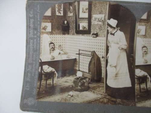 VICTORIAN STEREOSCOPE CARD  - DID YOU RING SIR