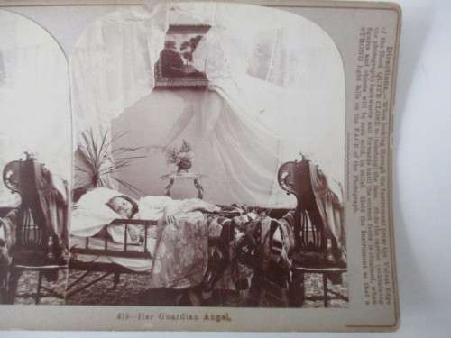 VICTORIAN - STEREOSCOPE CARD -  1800`S  - HER GUARDIAN ANGEL