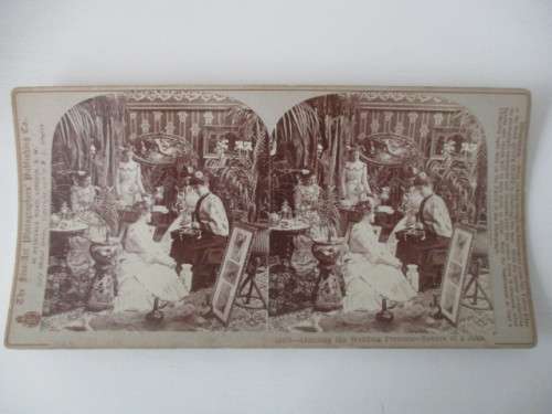 VICTORIAN - STEREOSCOPE CARD -  1800`S -  ADMIRING  THE WEDDING PRESENTS ....