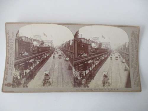 VICTORIAN - STEREOSCOPE CARD -  1800`S  -  THE BOWERY NEW YORK