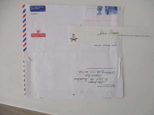 AUTOGRAPHED SIGNED - LETTER AND SIGNATURE - FIELD MARSHAL SIR JOHN CHAPPLE