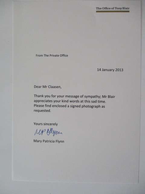 AUTOGRAPHED/ SIGNED - TONY BLAIR PRIME MINISTER OF ENGLAND  15CM X 20CM