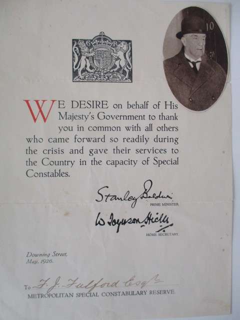 KING GEORGE  LETTER SIGNED BY  METROPOLITAN POLICE 1926