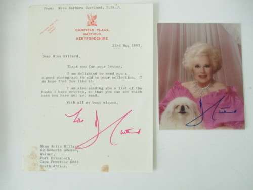 AUTOGRAPHED / SIGNED  PRINCESS DIANA GRAN / BARBRA CARTLAND  AND LETTER X 2 AUTOGRAPHS