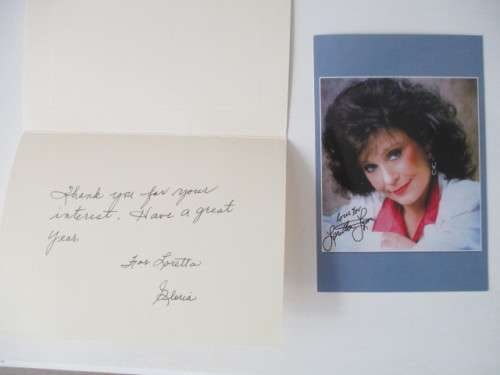 PRINTED AUTOGRAPH  - COUNTRY SINGER LORETTA LYN POSTCARD SIZE AND CARD