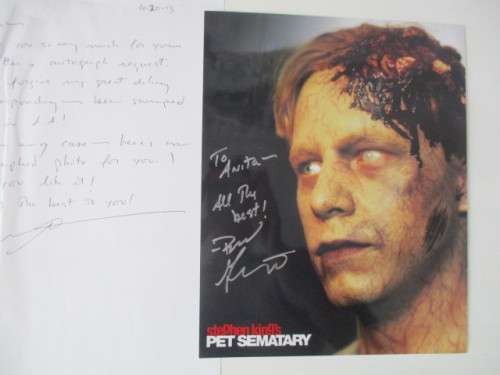 AUTOGRAPHED/ SIGNED - BRAD GREENQUIST - `` PET SEMATARY ``  AND LETTER A4 SIZE