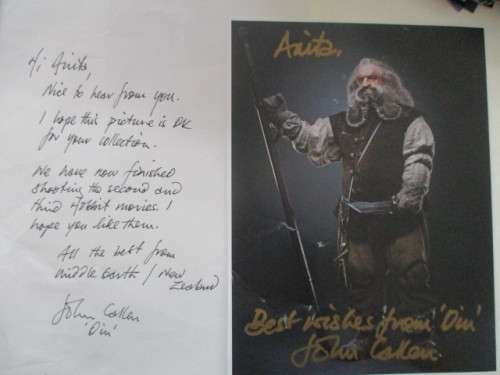 AUTOGRAPH / SIGNED - JOHN CALLEN - LORD OF THE RINGS  AND LETTER