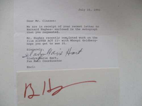AUTOGRAPHED / SIGNED - BARNARD  HUGHES - SISTER ACT
