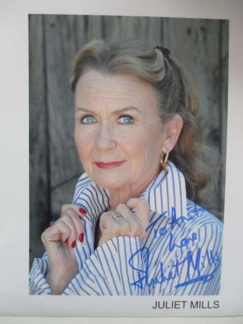 AUTOGRAPHED / SIGNED - JULIET MILLS -  CARRY ON TEAM A4 SIZE