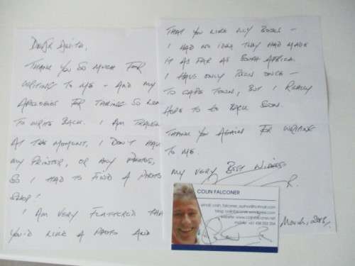 AUTOGRAPHED SIGNED - COLIN FALCONER  - AUTHOR LETTER AND CARD