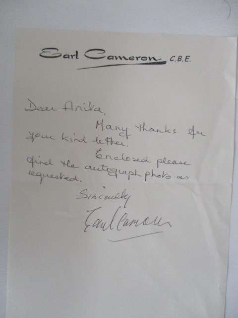 AUTOGRAPHED / SIGNED - EARL CAMERON - JAMES BOND AND HAND WRITTEN  LETTER