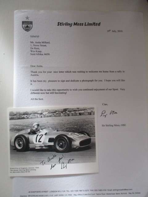 AUTOGRAPHED / SIGNED - SIR STIRLING MOSS AND LETTER!!!! CLASSIC RACER LEGEND