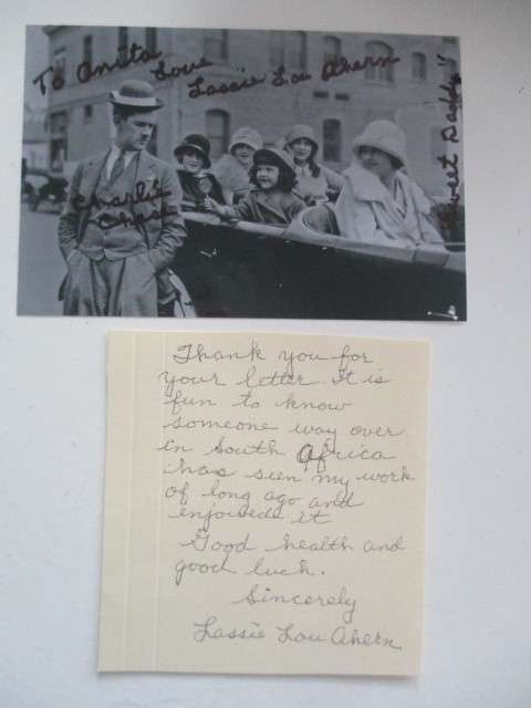 AUTOGRAPHED / SIGNED - LASSIE LOU AHERN - OUR GANG NOTE CHARLIE CHAPLIN