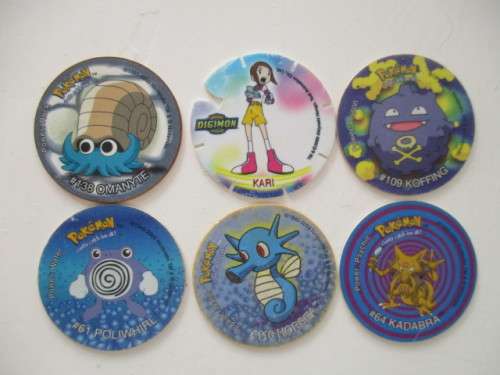 POKEMON AND DIGIMON SIMBA TAZOS  -  6 PIECES