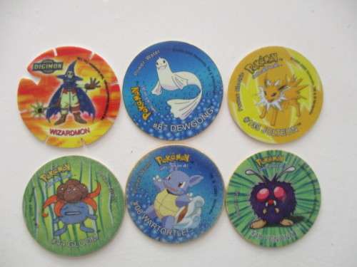 POKEMON AND DIGIMON SIMBA TAZOS  -  6 PIECES