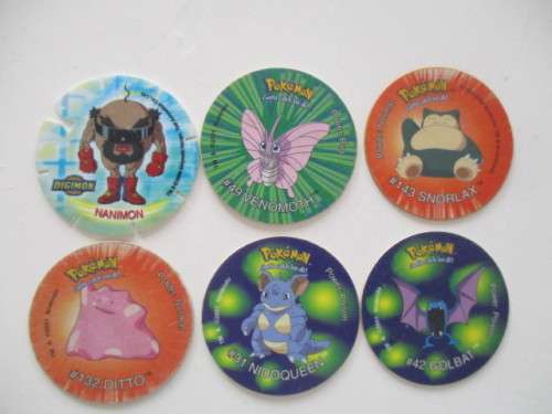 POKEMON AND DIGIMON SIMBA TAZOS  -  6 PIECES