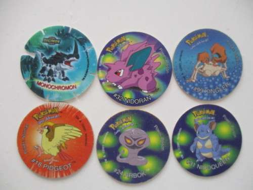 POKEMON AND DIGIMON SIMBA TAZOS  -  6 PIECES