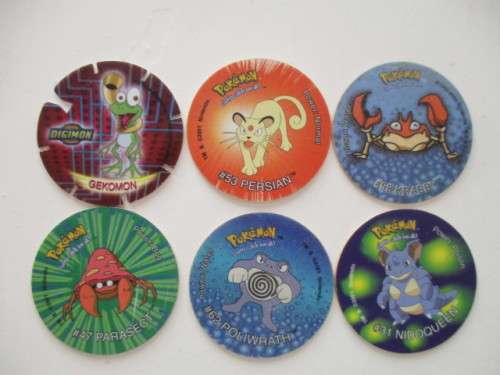 POKEMON AND DIGIMON SIMBA TAZOS  -  6 PIECES
