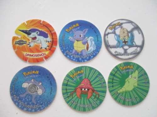 POKEMON AND DIGIMON SIMBA TAZOS  -  6 PIECES
