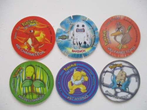 POKEMON AND DIGIMON SIMBA TAZOS  -  6 PIECES