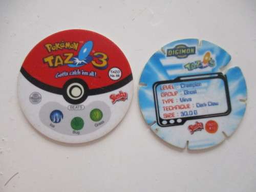 POKEMON AND DIGIMON SIMBA TAZOS  -  6 PIECES