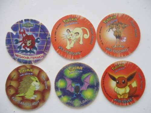 POKEMON AND DIGIMON SIMBA TAZOS  -  6 PIECES