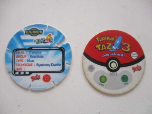 POKEMON AND DIGIMON SIMBA TAZOS  -  6 PIECES