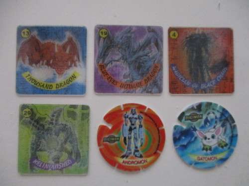 3D HOLOGRAPHIC YU-GI-OH  TAZOS  AND DIGIMON  TAZOS - 6 PIECES
