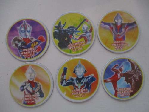 CHINESE EARLY EDITION - BANDAI ULTRA HERO TAZOS - 6 PIECES