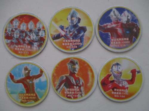 EARLY EDITION CHINESE BANDAI ULTRA HERO TAZOS -6 PIECES