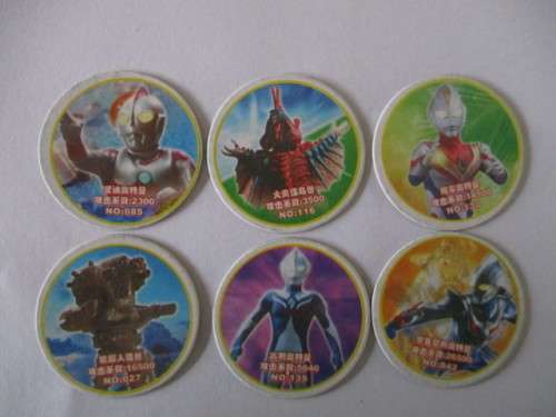 EARLY EDITION CHINESE BANDAI ULTRA HERO TAZOS - 6 PIECES