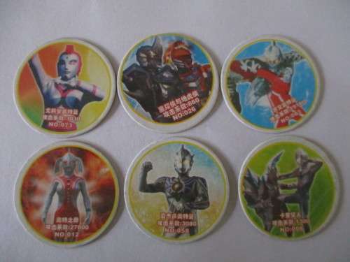 EARLY EDITION CHINESE BANDAI ULTRA HERO TAZOS - 6 PIECES