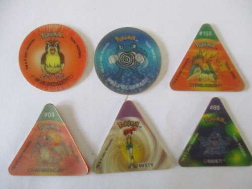 3D HOLOGRAPHIC TRI AND ROUND POKEMON TAZOS 6 PIECES