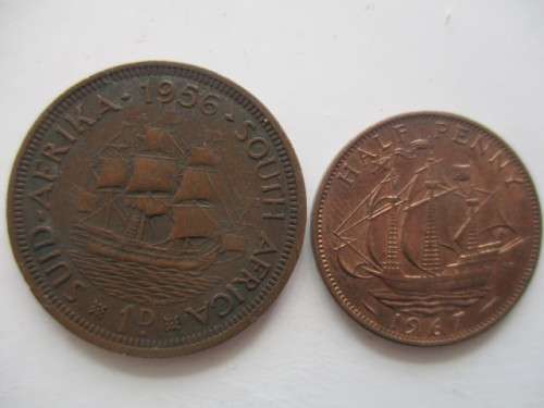 SOUTH AFRICA - 1 PENNY  1956  AND HALF PENNY  1967  (1)