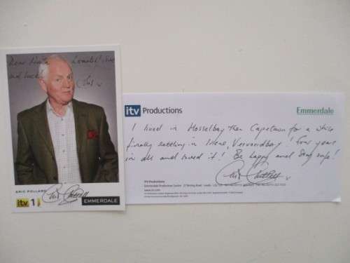 AUTOGRAPHED / SIGNED - ERIC POLLARD - EMMERDALE AND LETTER