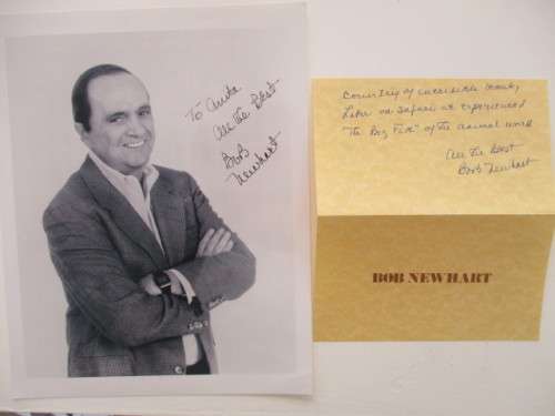AUTOGRAPHED / SIGNED - BOB NEWHART AND SIGNED CARD  A4  SIZE