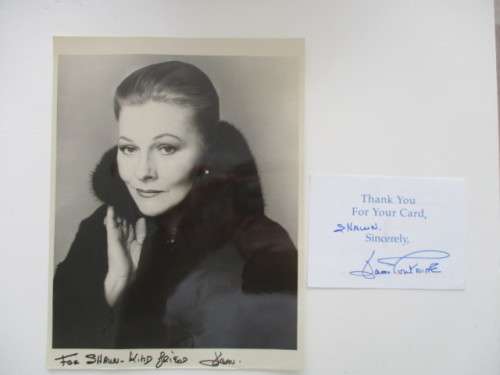 AUTOGRAPHED / SIGNED - JOAN FONTAINE  - A4 SIZE AND THANK YOU CARD